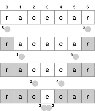 Recursive calls passing index of first and last letter in"logical" word value