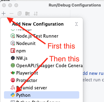 Pycharm add Python run configuration