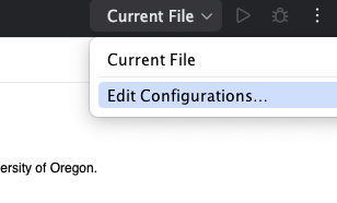 Pycharm option: edit configurations