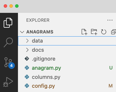 VS Code explorer says we have Anagrams open